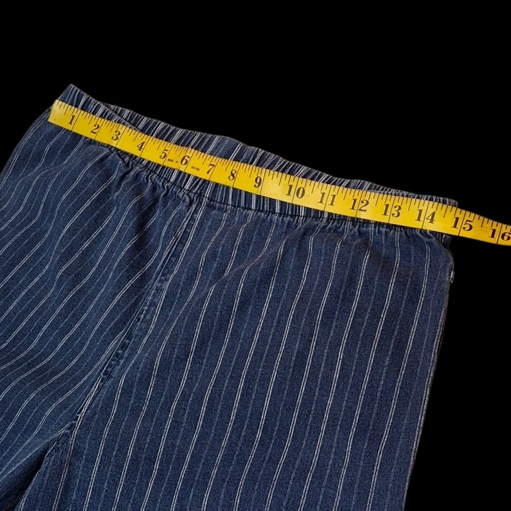 MetroStyle Blue & White Pinstripe Pull-On Comfy Cotton Pants  Women Size Large
